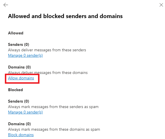 allow domains in anti-spam policies