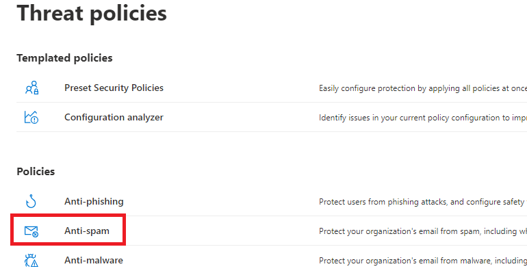 anti-spam policies in microsoft defender for office 365