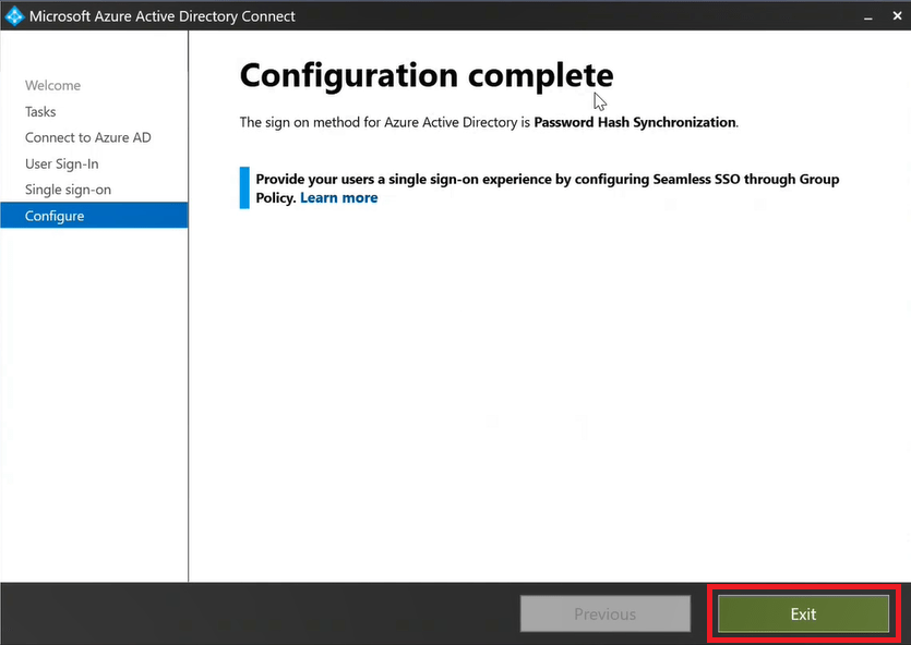 azure ad connect configuration complete