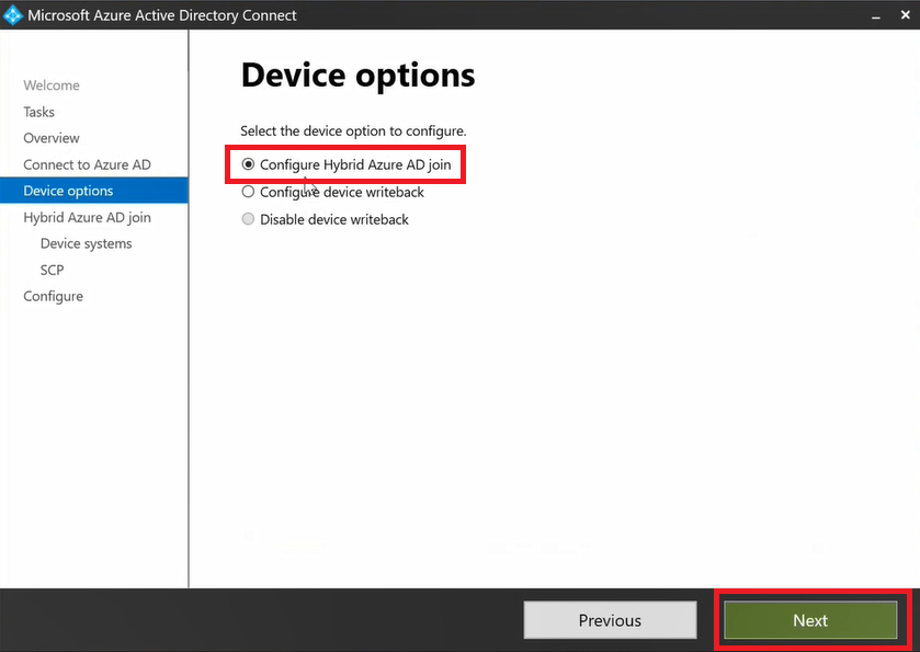 configure hybrid azure active directory join using Azure ad connect