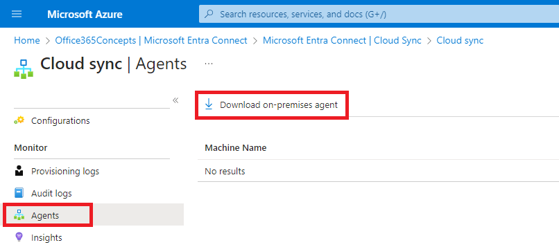 download on premises agent aure ad connect cloud sync