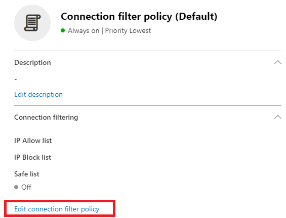 edit connection filter policy in EOP