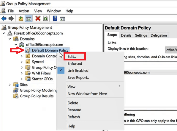 edit default domain policy