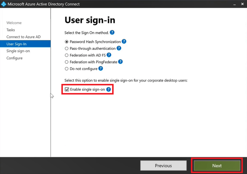 enable single sign-on in azure ad connect