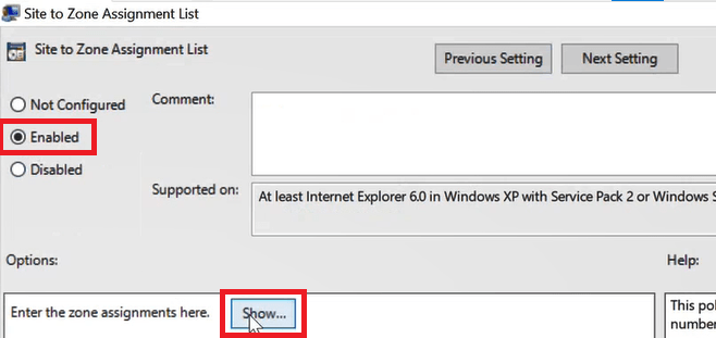 enable site to zone assignment list policy