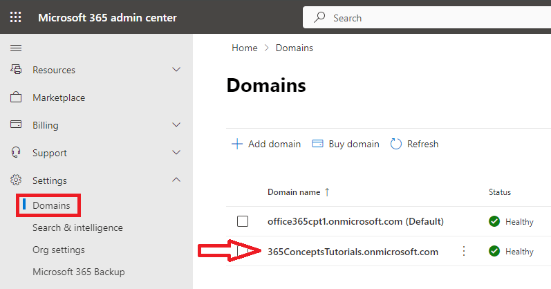how to check domains in office 365