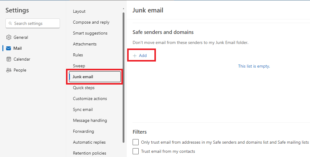 safe sender list in OWA