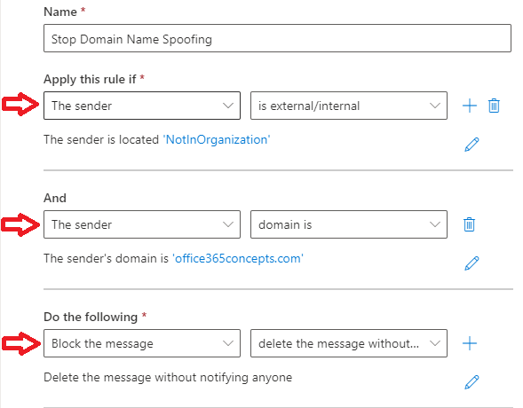 prevent domain name spoofing office 365