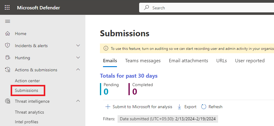 submissions on microsoft defender for office 365