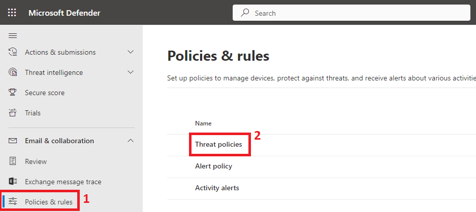 threat policies in microsoft defender for office 365