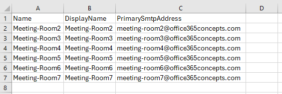 Bulk create Room Mailbox using PowerShell and CSV