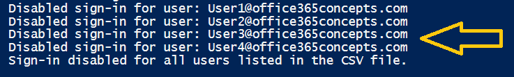 Bulk disable sign in for users using PowerShell and CSV