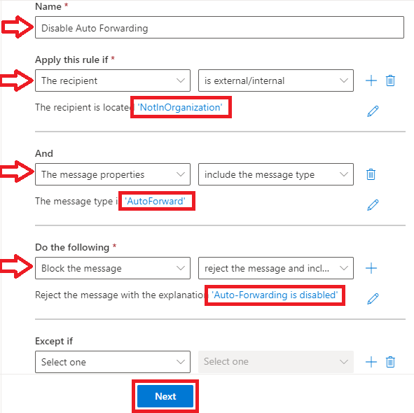 Mail Flow Rule Block External Forwarding