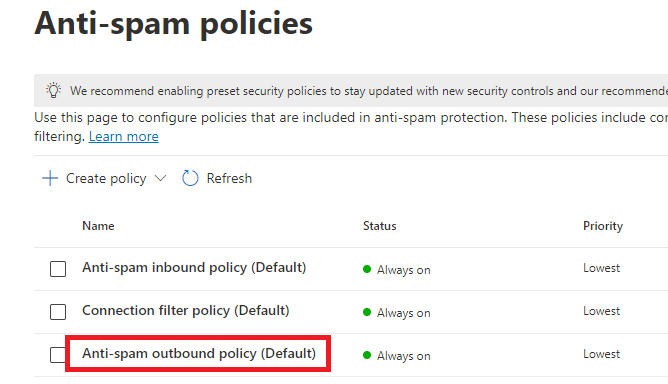 anti spam outbound policy