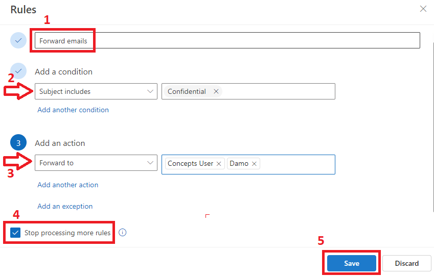 create rule in OWA