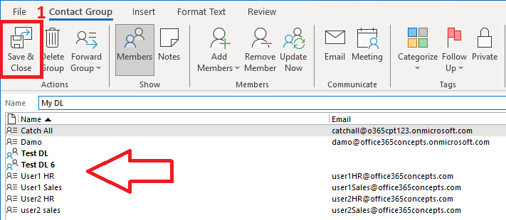 emails in dl in outlook
