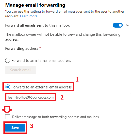 forward emails to external users