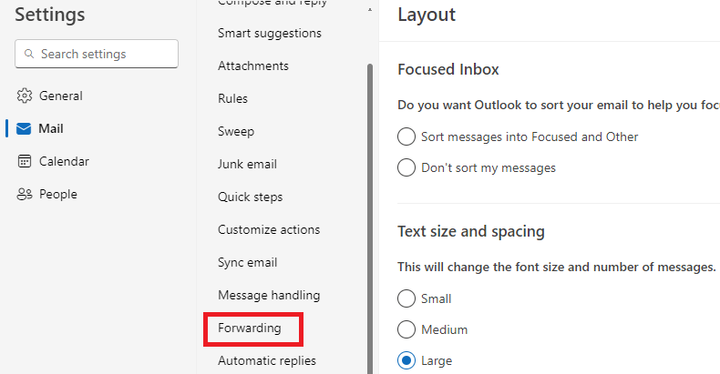 forwarding option in OWA