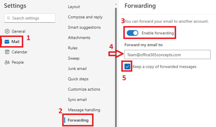 office 365 OWA forwarding