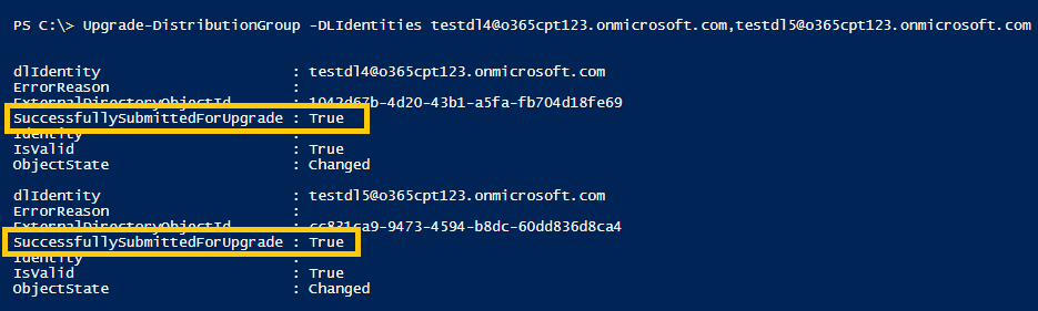 powershell command to upgrade multiple Distribution Groups to Office 365
