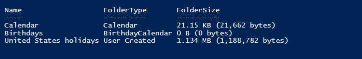 Get size of Calendar folder of a mailbox