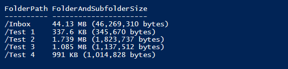 Get size of subfolders of Inbox folder of a mailbox