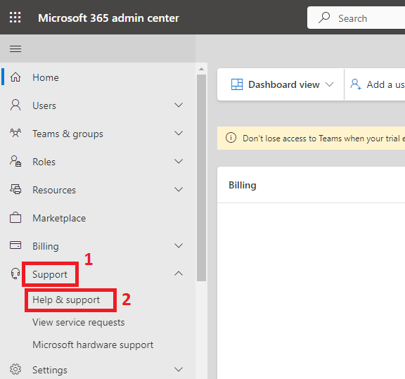 create support ticket with Microsoft