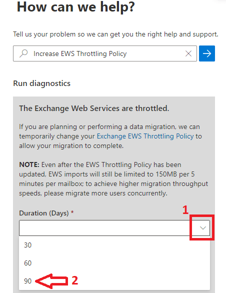 select duration for EWS throttling