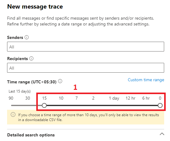 select time range in message trace