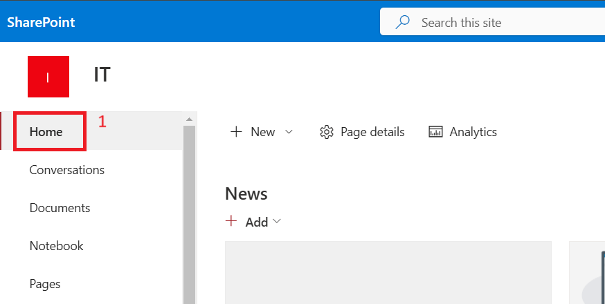 home page of sharepoint site 1